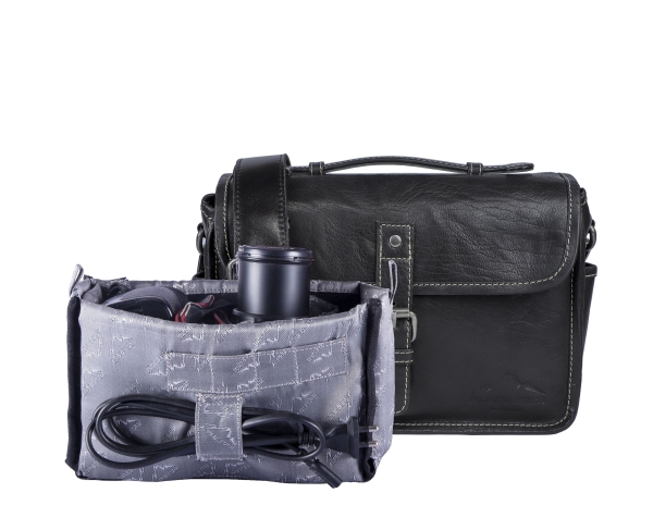 Alpenleder Leder Fototasche "Presse" Ebenholz